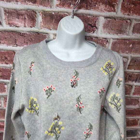 Nanette Lepore Sweater XL | Floral Beaded Embroidered Cropped Gray Coquette Chic - Picture 3 of 7